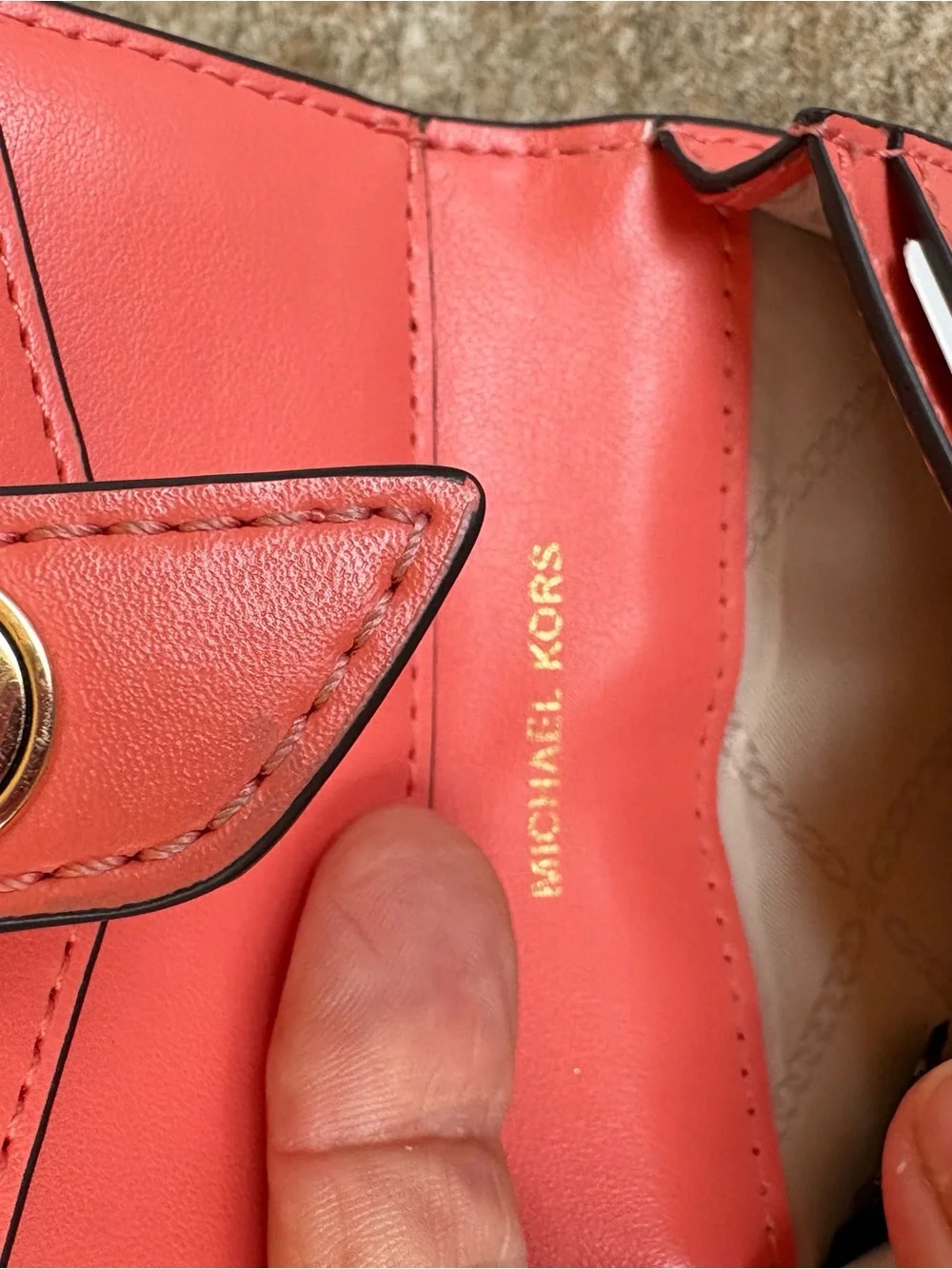 Michael Kors Coral Pebbled Leather Snap Wallet with Gold MK Accent